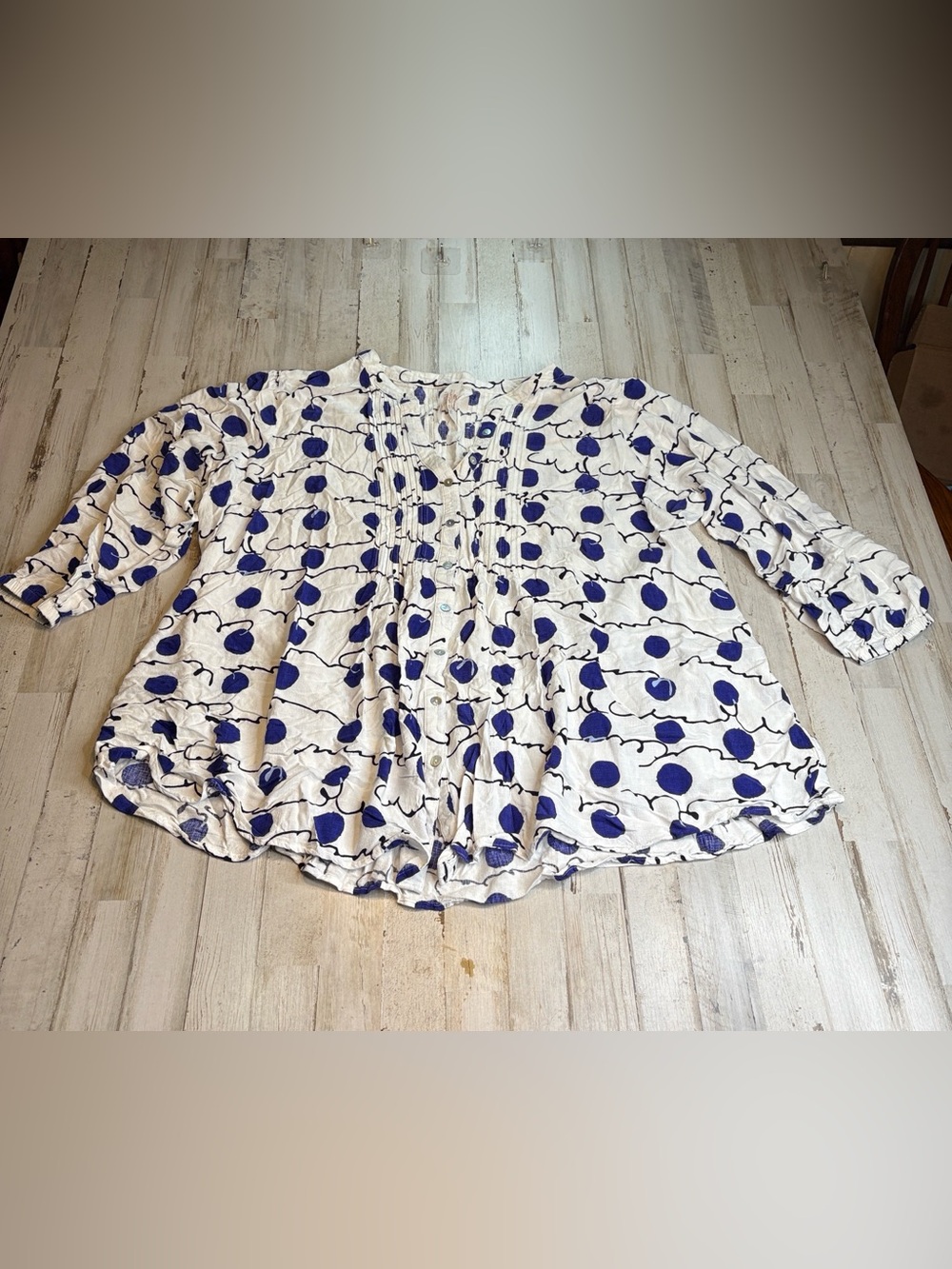 Melissa McCarthy Seven7 White Button-Front Shirt with Blue Polka Dot Print